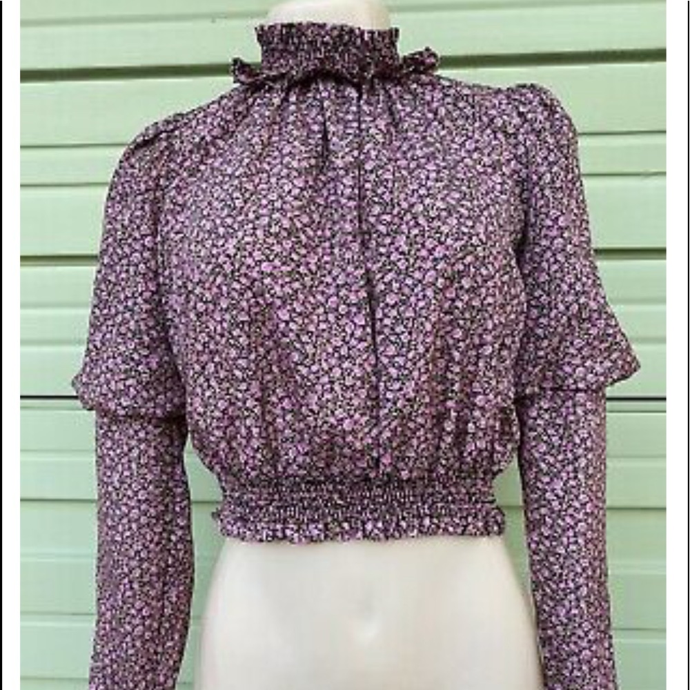 ZARA Cropped Puff Sleeve Pink Floral Top